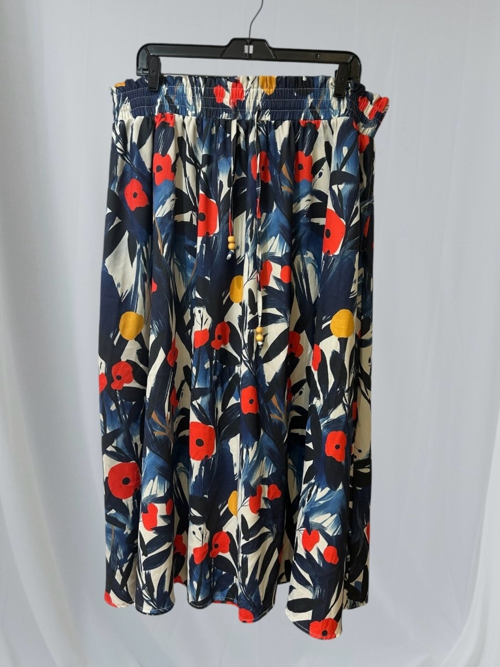 Floral Navy Blue Midi Skirt with Red & Yellow Accents size 3X